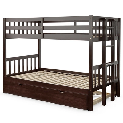 Costway Twin Over Twin Pull-Out Bunk Bed With Trundle Wooden Ladder WhiteEspresso 9 Costway Twin Over Twin Pull-Out Bunk Bed With Trundle Wooden Ladder WhiteEspresso - Image 7