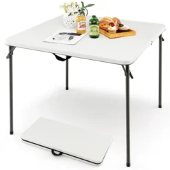 Costway Folding Camping Table Portable HDPE Outdoor Picnic Dining Table W/ Handle WhiteGrey -Costway GUEST 5315e869 2868 4c35 9cf2 9da36fec3e85