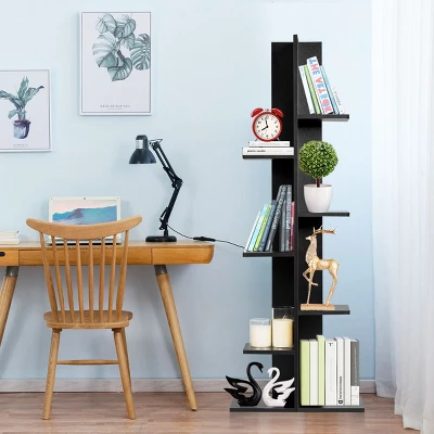 Costway Open Concept Bookcase Plant Display Shelf Rack Holder Wood WalnutBrown 4 Costway Open Concept Bookcase Plant Display Shelf Rack Holder Wood WalnutBrown - Image 2