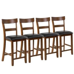 Costway Set Of 4 Barstools Counter Height Chairs W/Leather Seat & Rubber Wood Legs -Costway GUEST 5377cd27 c35d 4f31 8e34 3f701cbf4a47
