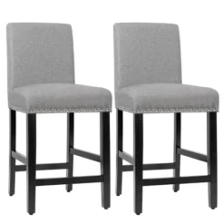 Costway Set Of 2 25'' Kitchen Breakfast Chairs Nailhead Bar Stools BeigeGray -Costway GUEST 53814cad d93d 410f 971e 2cf07d8186d5
