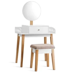 Costway Wooden Vanity Makeup Dressing Table Stool Round W/Drawer -Costway GUEST 53bb025d a1ef 4556 9f60 5c660748b55f
