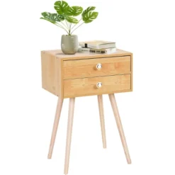 Costway Mid Century Modern 2 Drawers Nightstand In Natural Sofa Side Table End Table -Costway GUEST 53d839ca 86b9 440a 97d4 6d392b8dc77d