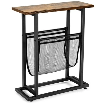 Costway 2PCS Industrial End Side Table Nightstand With Mesh Holder Rustic Brown 11 Costway 2PCS Industrial End Side Table Nightstand With Mesh Holder Rustic Brown - Image 9