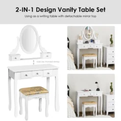 Costway Vanity Table Dressing Table 5 Make Up Table Stool -Costway GUEST 53fffcbf beb3 490e 92aa b6e0fefca3a6