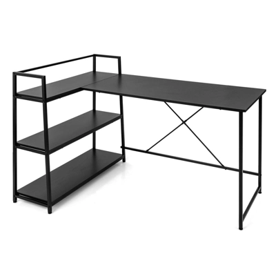 Costway Reversible L Shaped Computer Desk Corner Workstation With 3-Tier Open Shelf 3 Costway Reversible L Shaped Computer Desk Corner Workstation With 3-Tier Open Shelf