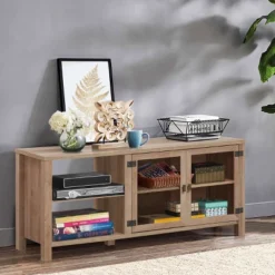 TV Stand Entertainment Center For TV's Up To 65''w/ 2 Metal Mesh Doors Natural -Costway GUEST 54745fee 378e 4c1b 969e bcb72101d7ea