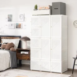 Costway Portable Closet Clothes Foldable Armoire Wardrobe Closet W/10 Cubes, Hanging Rods -Costway GUEST 549037da 4419 4453 a13d bb6161a8fd03