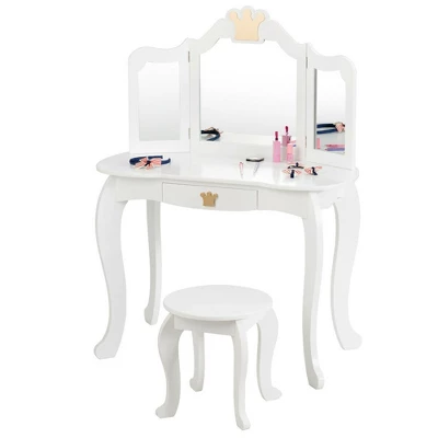 Costway Kids Makeup Dressing Table Chair Set Princess Vanity & Tri-folding Mirror 13 Costway Kids Makeup Dressing Table Chair Set Princess Vanity & Tri-folding Mirror - Image 11