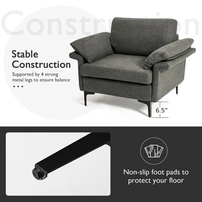 Costway Modern Linen Fabric Accent Armchair Upholstered Single Sofa W/ Metal Legs Grey 8 Costway Modern Linen Fabric Accent Armchair Upholstered Single Sofa W/ Metal Legs Grey - Image 6