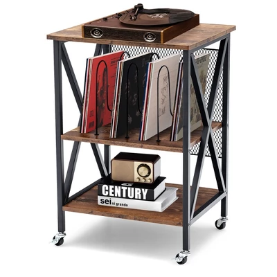 Costway 3-tier Rolling Turntable Stand Vinyl Record Storage Shelf With 3 Dividers & Wheels 10 Costway 3-tier Rolling Turntable Stand Vinyl Record Storage Shelf With 3 Dividers & Wheels - Image 8