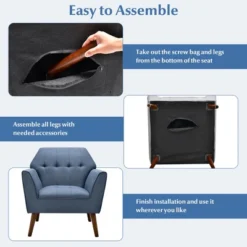 Costway Modern Tufted Fabric Accent Chair Upholstered Armchair With Rubber Wood Legs Blue/Grey 21 Costway Modern Tufted Fabric Accent Chair Upholstered Armchair With Rubber Wood Legs Blue/Grey -Costway GUEST 54ac72f5 44a1 45fa 9c50 588e82e9a4de