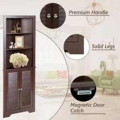 Costway Bathroom Corner Storage Cabinet Free Standing Tall Bathroom Cabinet W/3 Shelves -Costway GUEST 54efdf15 4720 41bc bc2e c434c2766eca