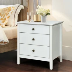 Costway Nightstand Beside End Side Table Accent Table Organizer W/3 Drawers White -Costway GUEST 550125d3 03be 40e9 921a c0f9d0d687ff
