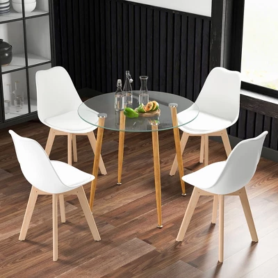 Costway Dining Table Set For 4 Modern Kitchen Table Set With Round GlassTempeTable&4 Chairs 3 Costway Dining Table Set For 4 Modern Kitchen Table Set With Round GlassTempeTable&4 Chairs