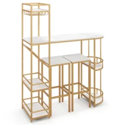 Costway 3 PCS Bar Table Set 2 Stools Storage Shelves Glass Holder Wine Rack Space Saving -Costway GUEST 55218686 0398 404c 92b6 38c69c0ecf51
