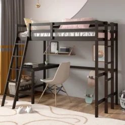 Costway Twin Loft Bed Frame W/Desk Angled And Built-in Ladder Solid Wooden Frame WhiteGreyExpresso -Costway GUEST 557d4a77 e4c7 4178 baeb 1db3e57b9f67