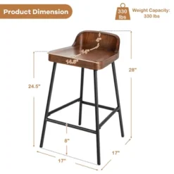 Costway Industrial 24.5'' Bar Stool Counter Height Saddle Seat Kitchen Stool W/ Low Back -Costway GUEST 5580c907 bf44 4562 9fab 41bc93add493