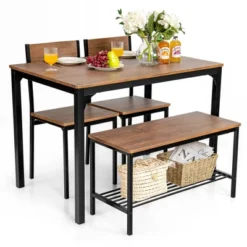 Costway 4pcs Dining Table Set Rustic Desk 2 Chairs & Bench W/ Storage Rack -Costway GUEST 559f770e ce72 4032 b8e8 e6f1c9e5d99e