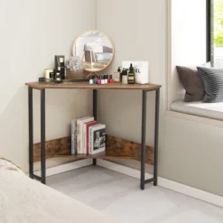 Costway Triangle Computer Desk Corner Desk Home Office With Power Outlets USB Ports Black/Rustic -Costway GUEST 55b71c15 9ee1 4702 9047 c7dd9ae368ce