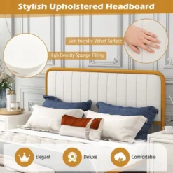 Costway Full Gold Metal Bed Frame Upholstered Platform Bed With Velvet Headboard -Costway GUEST 55e83d95 de34 443f 9ebf 016b680c70f9