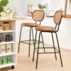 Costway Set Of 2 Bar Stools Faux Leather Bar Height Kitchen Chairs With Rattan Back Brown/Green -Costway GUEST 561f2fe8 12a5 4b89 a0ab c1f0bef59eda