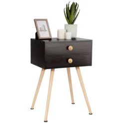 Costway Mid Century Modern 2 Drawers Nightstand Sofa Side Table End Table Espresso -Costway GUEST 56296fd6 ad5f 48b3 bc8a 5e8cae5595b5