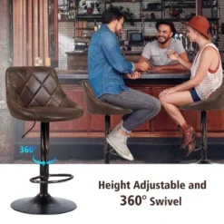 Costway Set Of 2 Adjustable Bar Stools Swivel Bar Chairs Hot-stamping Cloth Retro Brown Low Back -Costway GUEST 56783112 0308 4b27 bfa6 7fb5b7826d7e
