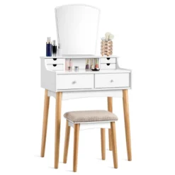 Costway Vanity Table 6 Dressing Table Cushioned Stool Makeup Table -Costway GUEST 56be7a87 9dd0 4779 a611 2cf03d4f01ea