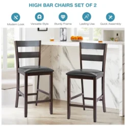 Costway 2-Pieces Bar Stools Counter Height Chairs W/ PU Leather Seat Espresso -Costway GUEST 56e56e47 ac73 4f2b b735 df01043efd30