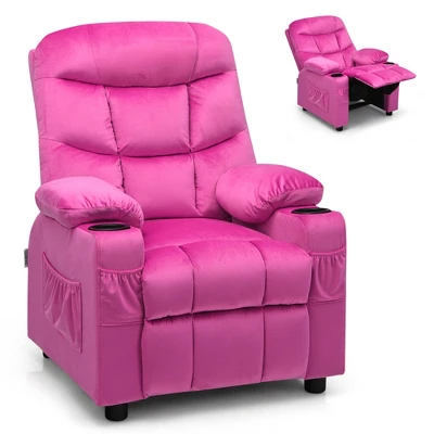 Costway Kids Youth Recliner Chair Velvet Fabric W/Cup Holder & Side Pocket Blue/Pink 13 Costway Kids Youth Recliner Chair Velvet Fabric W/Cup Holder & Side Pocket Blue/Pink - Image 11