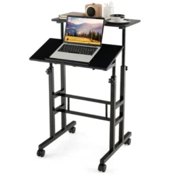 Costway Mobile Standing Desk Rolling Adjustable Laptop Cart Home Office WalnutNatural -Costway GUEST 5738fc8d a791 4d57 9eef 074f7aeecce7