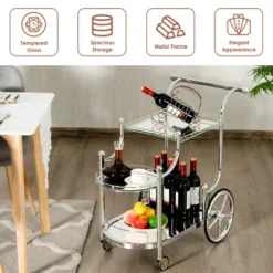Costway Kitchen Cart Tea Cart Glass Shelves & Metal Frame With Wheels -Costway GUEST 57bb85e8 bec4 42e6 8493 8703e4362f4b