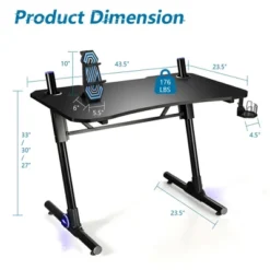 Costway Gaming Computer Desk Height Adjustable W/ LED Light & Gaming Handle Rack