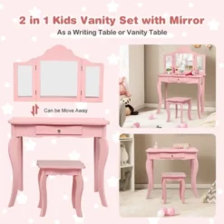 Costway Kids Vanity Table & Stool Princess Dressing Make Up Play Set For Girls Pink 13 Costway Kids Vanity Table & Stool Princess Dressing Make Up Play Set For Girls Pink -Costway GUEST 57e9bbb6 5ba1 45e1 a4c8 aa0d81b7074f