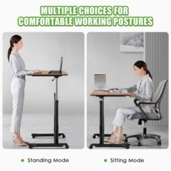 Costway Height Adjustable Computer Desk Sit Stand Rolling Notebook Table NaturalBrownBlack -Costway GUEST 57f7214e 82c7 40c9 bd4f 8a627fffdecd