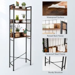 Costway 3-Tier Over-The-Toilet Storage Rack Bathroom Organizer Space Saver Rustic Brown -Costway GUEST 581f6249 0b64 4898 b9db 0f29a8aecee8