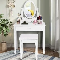 Costway Wooden Vanity Makeup Dressing Table Stool Set Bathroom White -Costway GUEST 582363dd 7ed6 49e3 82c1 20765ed6ebdd