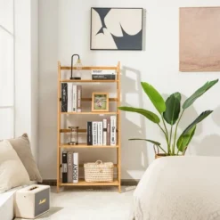 Costway 4-Tier Bookshelf Bamboo Ladder Shelf Bathroom Shelves Storage Plant Stand Rack -Costway GUEST 58840fd2 ba3f 4259 8c53 992c4dcf9db8