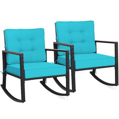 Costway 2PCS Patio Rattan Rocker Chair Outdoor Glider Rocking Chair Cushion TurquoiseRed 16 Costway 2PCS Patio Rattan Rocker Chair Outdoor Glider Rocking Chair Cushion TurquoiseRed - Image 14