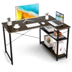 Costway 48'' Reversible L Shaped Computer Desk Home Office Table Adjustable Shelf BrownGrayNatural -Costway GUEST 59335153 63f1 46cc 9974 4d56cbbf1512