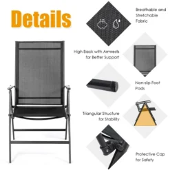 Costway 4PCS Patio Folding Dining Chair Recliner Adjustable Black -Costway GUEST 593e9472 9b9a 45b0 aecb afad3a32ac1b