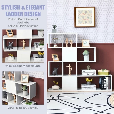 Costway 5-Tier Bookshelf Corner Ladder Bookcase Display Storage Rack White 8 Costway 5-Tier Bookshelf Corner Ladder Bookcase Display Storage Rack White - Image 6