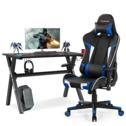 Costway X-Shaped Gaming Desk & Racing Style Massage Chair Set Home Office Black+White/Blue/Grey/Red -Costway GUEST 5955fe9b 48a5 4231 92d6 7290b4388a12