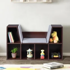 Costway 6 Cubby Kid Storage Cabinet Cushioned Bookcase Multi-Purpose Reading Shelf Brown -Costway GUEST 59627a68 7789 4491 ad8e 3a1882606f46