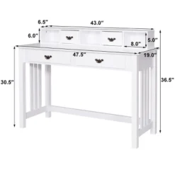 Costway Writing Desk Mission White Home Office Computer Desk 4 Drawer