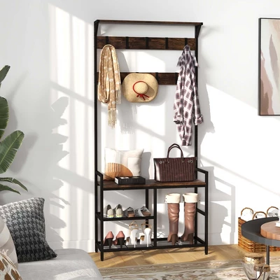 Costway 71'' Coat Rack Hall Tree With Shoe Bench Industrial Entryway Storage Shelf With Hooks 4 Costway 71'' Coat Rack Hall Tree With Shoe Bench Industrial Entryway Storage Shelf With Hooks - Image 2