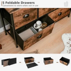 Costway 5-Drawer Dresser Fabric Storage Tower W/wooden Top Chest Organizer Rustic Brown -Costway GUEST 59eddb3a dec1 4dc4 a50f 364d9c4947ef