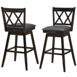 Costway Set Of 2/4 Barstools Swivel Bar Height Chairs With Rubber Wood Legs Black/White -Costway GUEST 59f7bf78 8e78 4223 9c54 c3711b82a0a1