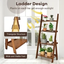 Costway 4 Tiers Bamboo Ladder Shelf Bookcase Storage Organizer Plant Flower Stand 17 Costway 4 Tiers Bamboo Ladder Shelf Bookcase Storage Organizer Plant Flower Stand -Costway GUEST 5a1a90ec 629f 43a5 9879 7c5966383fb6